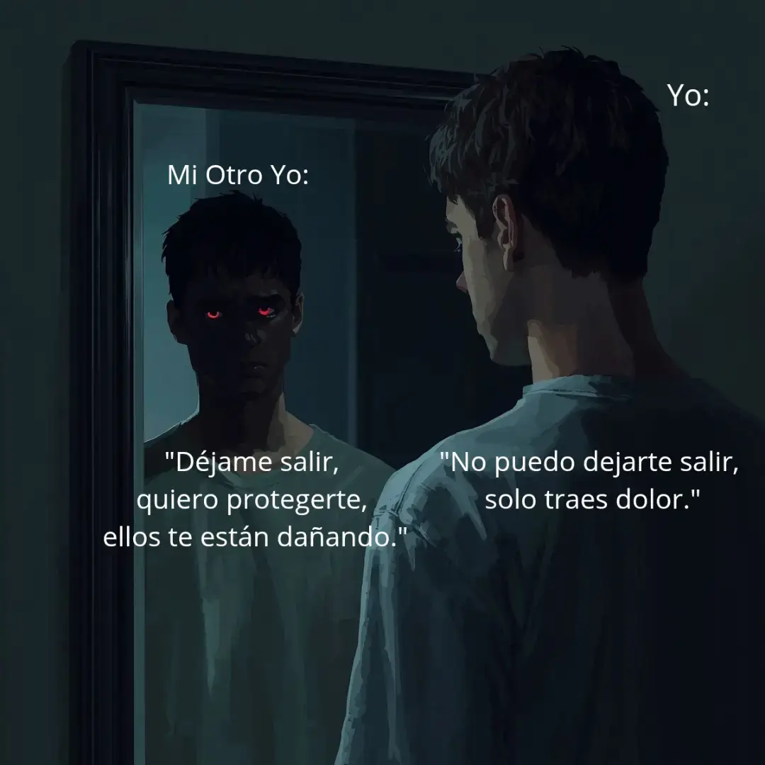 Cuando luchas con tu propio reflejo… a veces el enemigo y el protector son el mismo. #mente #reflexion #ansiedad #noche #dualidad