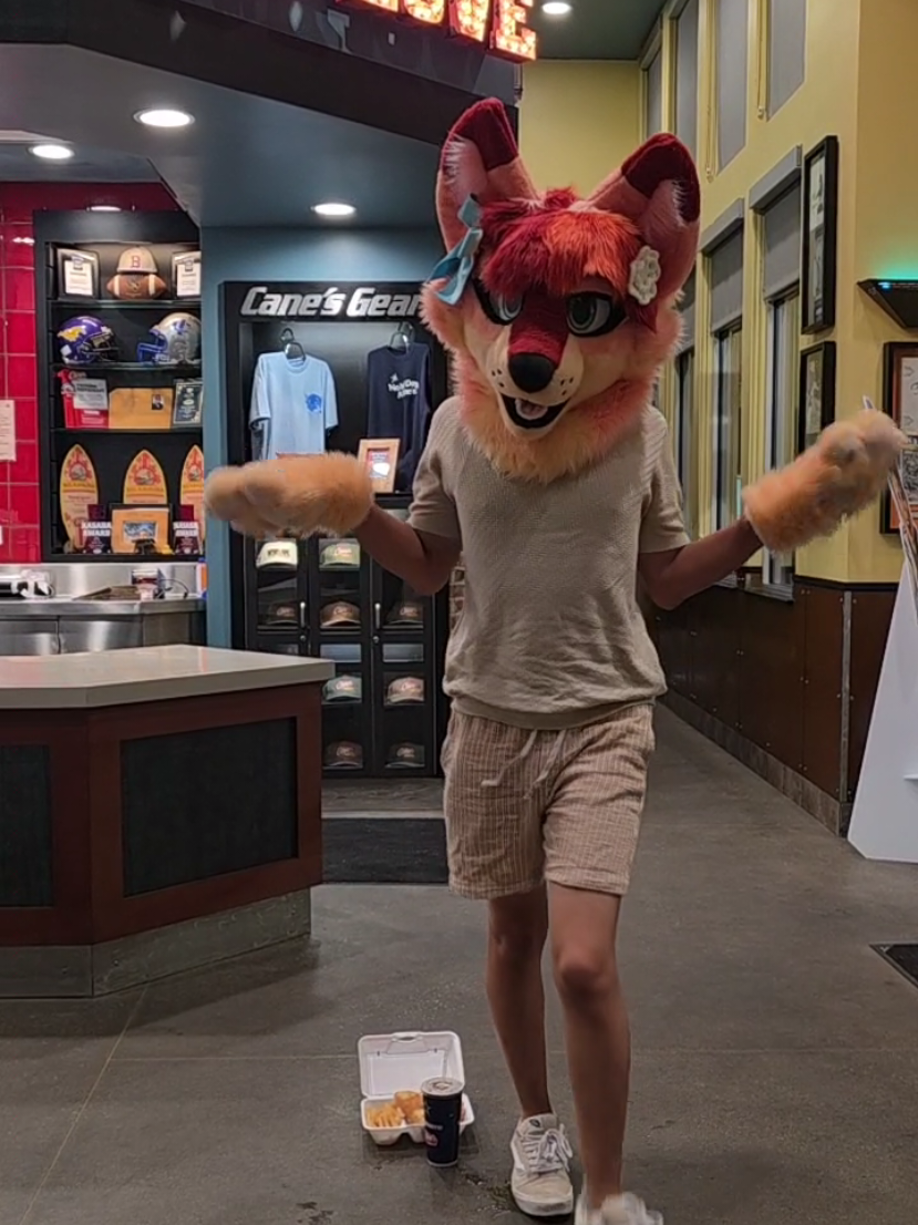 Can you believe my friend has nevered tried Canes before, so had to show who's has the goat chicken #furry #fursuit #fursuiter #furrytiktok #furryfandom 