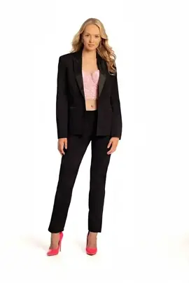 Effortless elegance meets modern detail ✨ The Black Sophia Ladies’ Coat — sleek knit fabric, paisley lapel, and timeless style. Pair it with our Black Knit Pants for the perfect look. 🖤👠 #UptownTux #SophiaCoat #WomenInStyle #SuitUpStandOut #pure_silk_fabrics 