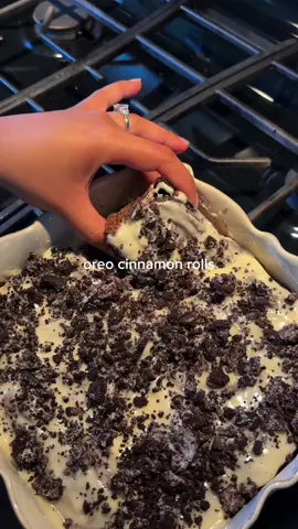 Rich, gooey, Oreo-stuffed cinnamon rolls the ultimate dessert indulgence!   Oreo Cinnamon Rolls Dough Recipe 1 cup warm milk 1 packet (2 ¼ tsp) instant yeast ½ cup sugar (save 1 tbsp for yeast) 2 large eggs (or Bob’s Red Mill vegan egg substitute) 6 tbsp unsalted butter, melted 4 ½ cups all-purpose flour 1 tsp salt Filling Recipe  6 tbsp unsalted butter, softened ½ cup light brown sugar ¼ cup dark brown sugar 2 tbsp cocoa powder 10–12 Oreos, crushed (optional: ½–1 tsp cinnamon if you want that classic flavor) Glaze Recipe  4 oz cream cheese, softened ½ cup powdered sugar 2–3 tbsp milk (or heavy cream) ½ tsp vanilla extract Extra Oreo crumbs for topping Directions Warm the milk until lukewarm. Stir in yeast + 1 tbsp sugar, let bloom 5–10 min until foamy. Mix in melted butter, eggs (or vegan substitute), remaining sugar, flour, and salt until dough comes together. Knead 8–10 min until smooth and tacky. Cover, let rise until doubled. For filling: cream softened butter with brown sugars, cocoa, and crushed Oreos. Roll out dough into a rectangle. Spread filling evenly. Roll up tightly, slice into even rolls, place in greased pan. Cover and rise again. Bake at 375°F for 20-25 min, until golden. Whisk glaze until smooth. Spread on warm rolls, top with Oreo crumbs. #chocolaterecipes #EasyRecipes #cinnamonroll #dessertideas #BakeWithMe 