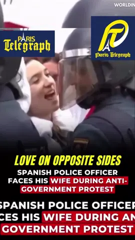 Divided by Duty, United by Love. Imagine showing up for work and finding your spouse on the other side of the protest line. That's exactly what happened to a police officer in Spain, creating a viral and emotional moment. The incident, captured in a tense but peaceful standoff, shows how political unrest can hit home in the most personal way. It underscores the difficult balance between professional duty and personal relationships. #CurrentEvents #SpainProtests #LawEnforcement #humaninterest 