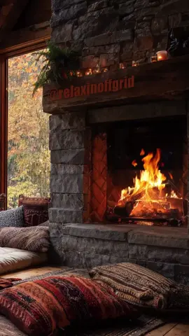 Rain outside, cozy vibes inside. 🔥 This is my kind of autumn day! 🍁 Hashtags: #cozyvibes #cabinlife #fallmood #fireplace #rainyday #hygge #autumnvibes #relaxation #getaway #offgrid #comfort #warmth #homeiswheretheheartis #peaceful #relaxinoffgrid 