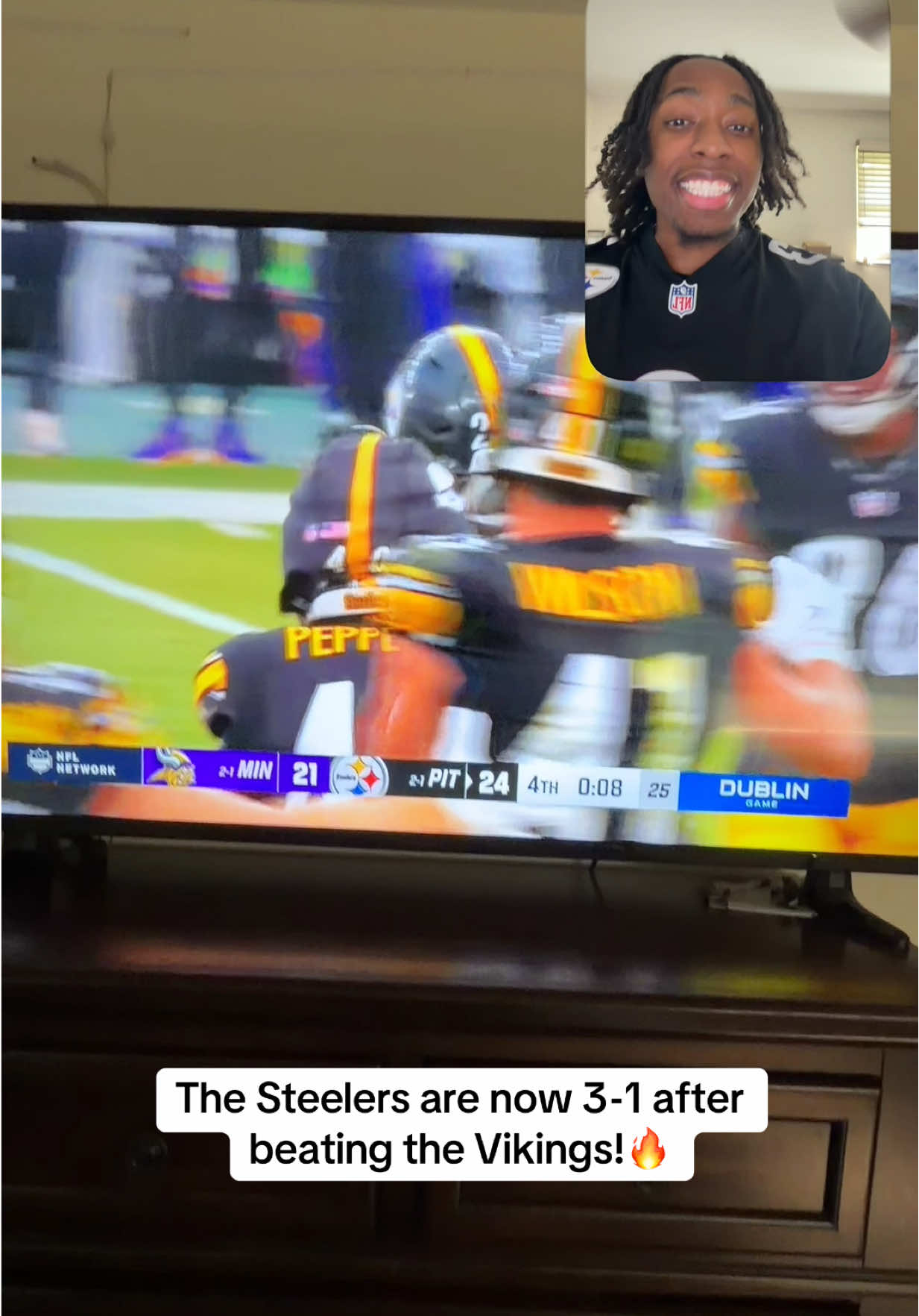 Yesssir!! The Steelers are now 3-1 on the season. Let’s Go😎 #steelers #pittsburghsteelers #minnesotavikings #ireland #pghjay 