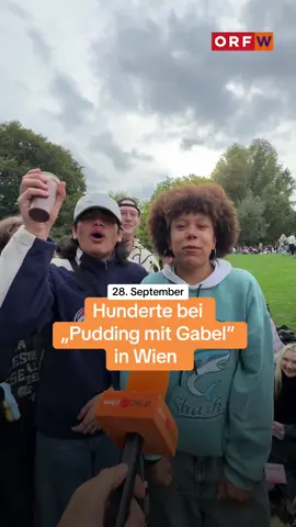 Hunderte junge Menschen haben sich heute im Burggarten in Wien getroffen um Pudding mit Gabeln zu essen. #orfwien #puddingmitgabel #wien #pudding #wien 