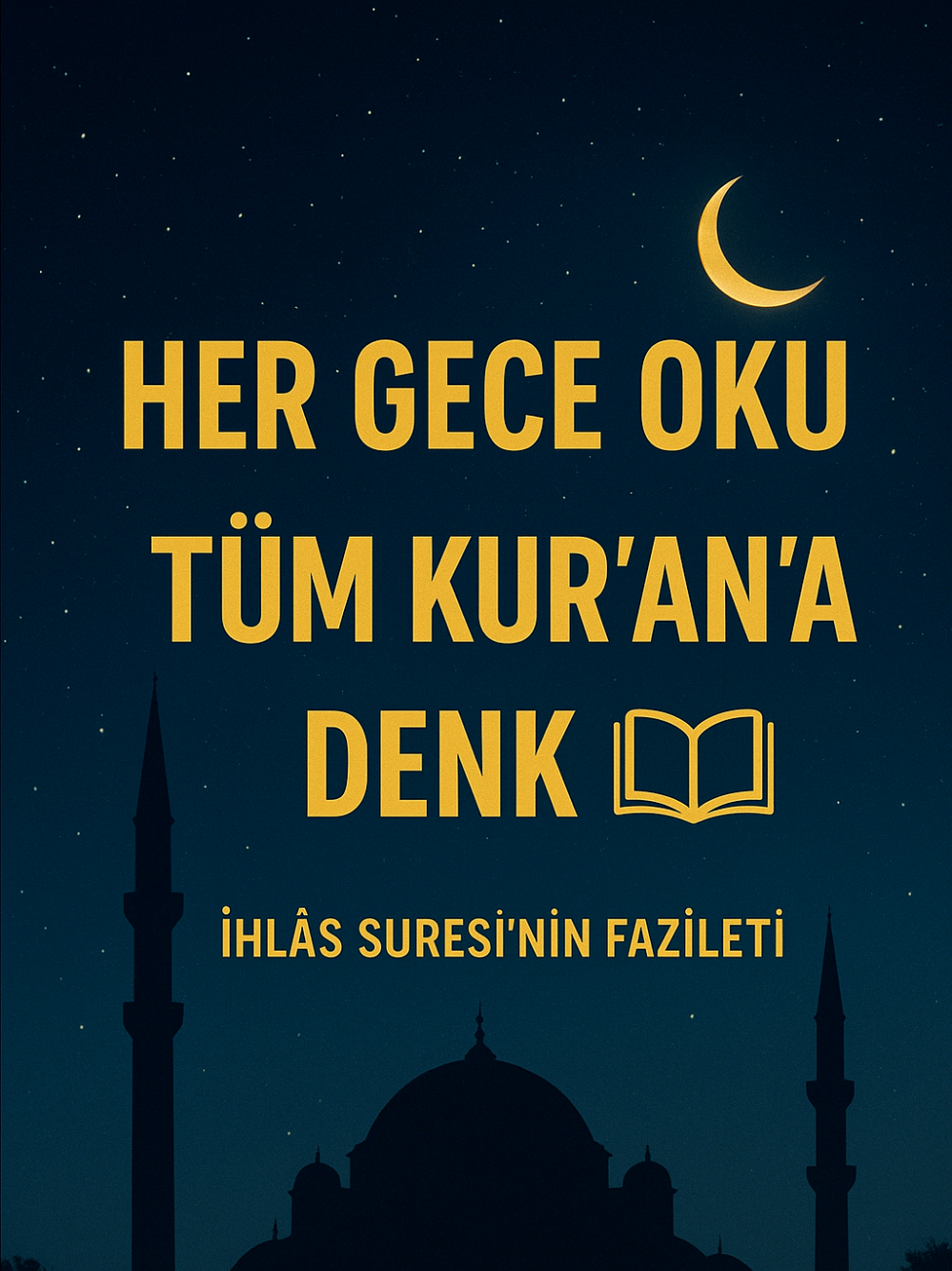 💫 Her Gece 1 Defa Oku: Tüm Kur’an’a Denk! 📿 Enes bin Mâlik (r.a.)’tan rivayet edildiğine göre, Peygamber Efendimiz (s.a.v) şöyle buyurmuştur: 💬 “Her birinizin, her gece bir «Kul hüvallâhu ehad» okumasına engel olan şey nedir? Çünkü o, bütün Kur’ân’a muâdildir (denktir).” 📖 (Tirmizî, Sevâbu’l-Kur’ân, 11) 🌙 Her gece sadece birkaç saniyeni ayır… ✨ Ama kazancın, tüm Kur’an’ı okumuş gibi olsun. 🕊️ Bu fırsatı kaçırma, her gece İhlâs Suresi’ni oku. #kuran #ihlas #gece #ayet #islam 