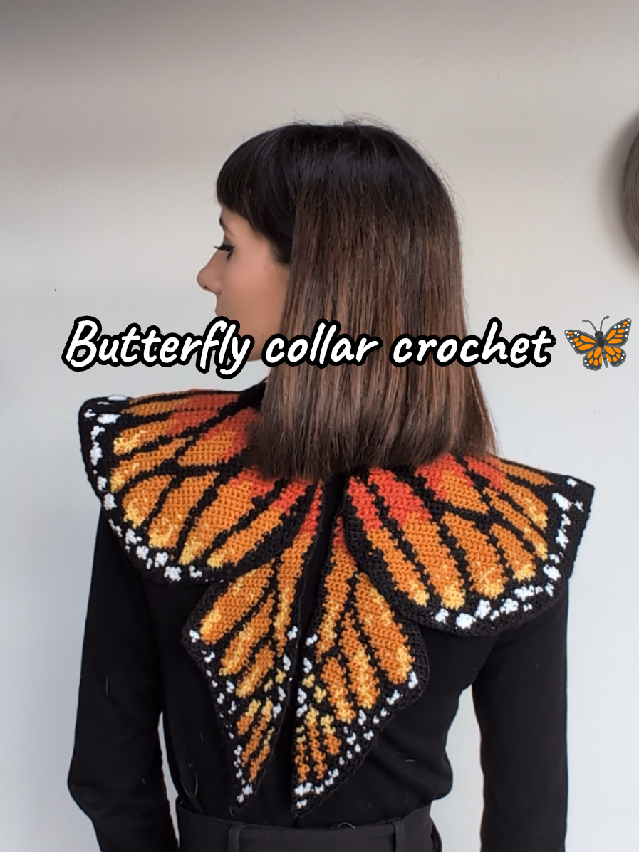 super adorable Butterfly collar finished! 🦋❤️ the wings have clips on them so they are removable, if the look requires a more toned down vibe ✨ and the white parts shine in the dark! will try make another video with that, but not sure how my phone camera will do :p  pattern by @crocheclipse 🌜🌚  #crochetersoftiktok #handmadewithlove #crocheter #crochet #butterfly 