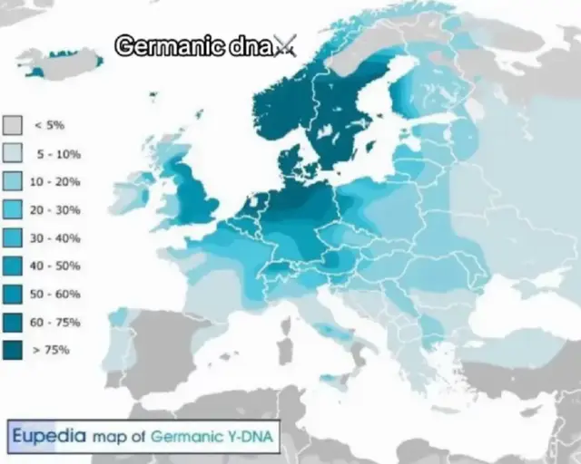 The map shows the Germanic people based on location. Germanic people have gold or blonde hair and they have blue or green eyes, confirmed by the Germanic jaw.