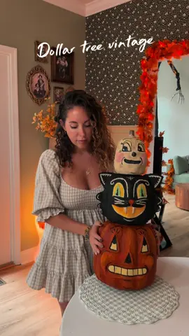 ✨ DIY Vintage Stackable Pumpkins ✨ I turned Dollar Tree pumpkins into vintage-inspired decor using paper mache clay && I’m obsessed with how they turned out! Here’s how I did it… First, I mixed up a batch of homemade paper mache clay and smoothed it all over the pumpkins to give them that vintage, old-world texture. I made another batch of paper mache clay using DAP joint compound + wood glue. This gave me a more moldable clay which I used to make the face like cheeks and ridges around the mouth and eyes. I let that dry overnight using a fan. Then I painted and distressed them until they looked like they came straight from a flea market find. 🎃✨ If you want to try this yourself, here’s the paper mache clay recipe I used (or just use toilet paper or tissue paper and glue😬) : Paper Mache Clay Recipe: 	•	1 1/4 cups damp toilet paper 	•	1 cup premixed USG drywall joint compound (in a plastic tub) 	•	3/4 cup Elmer’s Glue-All or any PVA glue 	•	1/2 to 1 cup white flour (adjust as needed) Mix everything until smooth and spreadable, then apply it onto your project! #halloweendecor #spookyseason #fallaesthetic 