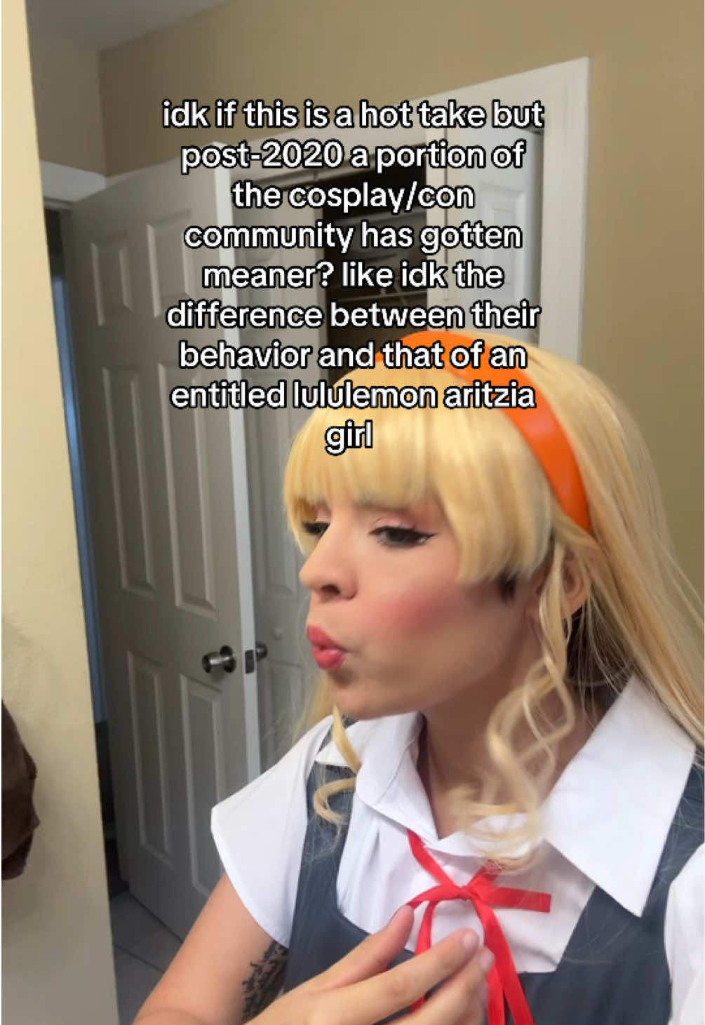 so this was originally an ig story i made outta randomness lol n i was surprised to see sm swipe ups of ppls stories of these experiences 😭😞  i TOTALLY get being socially drained, etc. bc same 😭 but i’ve been hearing stories of cosplayers being highkey rude n only associating w u if u have a lot of followers or a $400+ cosplay. context: i started cosplaying in 2014, and stopped 2019. i continued again this year n noticed … a shade in the air.  i complimented someone’s WuWa cosplay n they looked at me like this: 🤨🙄😐. my gf complimented some ppl, and they either had a dry, rude “thanks” (that u would say to a creepy weird guy) or the STANK EYE.  i feel like cons r where i get excited to find ppl who like the same things as me, and i feel like cons r where my social skills are better. so when someone’s a highkey d*ckhead?? yk what? i keep my cool sweet PR cosplay self but next time im literally gonna be like “ok nvm! 🥰” even when i’ve been tired or overstimulated i always AT LEAST say thank u. it’s more than just complimenting ppl too. it’s like even walking by some ppl in the cosplay community, they give u a dirty look. this wasn’t as much of a THING as it is now n it makes me sad. it seems some ppl care more about clout than actually enjoying the con, or community.  i thought we were all nerds/outcasts in a community! now it’s the whole glaring up and down if ur not wearing a $500 genshin impact cosplay. i never thought freakin ELITISM would be a cosplay thing bro 😭 have that “stank” energy towards actual problematic ppl. like idk??? the racist billionaires running our country???  #cosplay #cosplayer #convention #cosplaytiktok #lovelivecosplay 