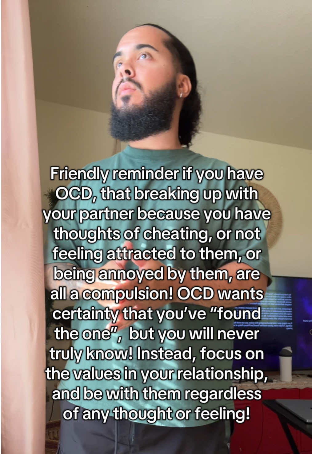 Breaking up might seem like it makes sense, but a lot of times with OCD in relationships, the majority of anxiety is caused by how we engage with our thoughts. And so it’s about learning how to not engage with them, (not get rid of them), and let them be present without interacting with them #ocd #ocdawareness #ocdproblems #obsessivecompulsivedisorder #ocdrecovery 