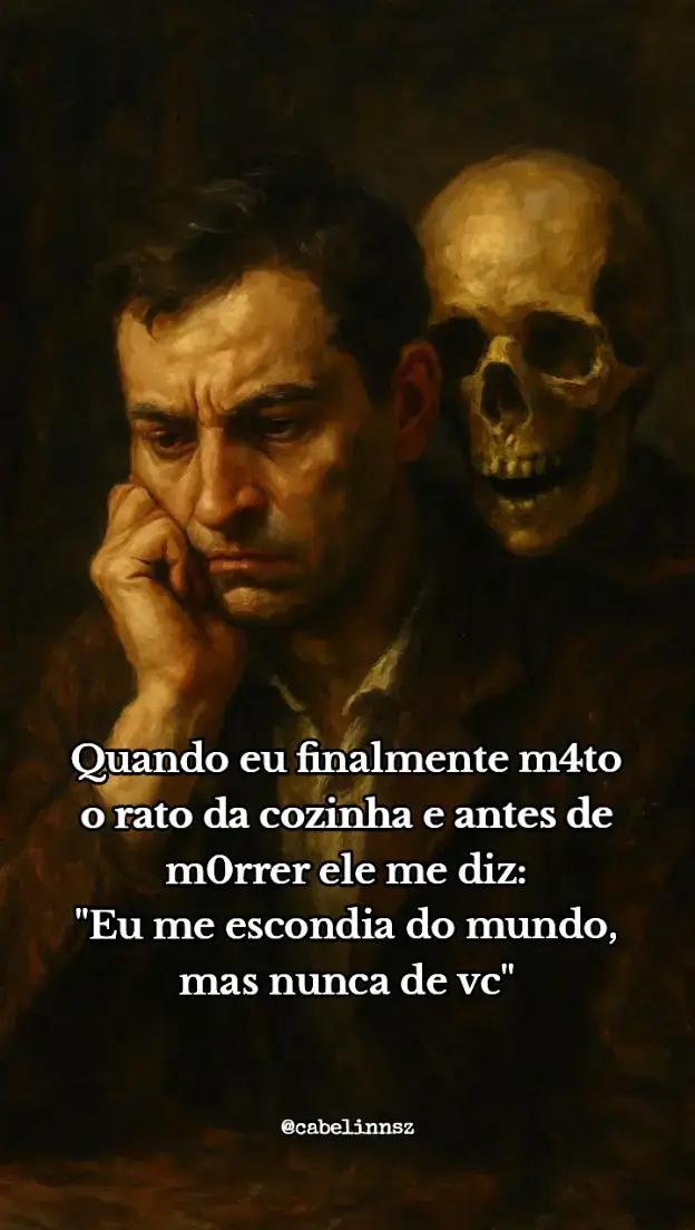 Muitas vezes, assim como o rato da cozinha, passamos a vida tentando nos esconder do mundo — das dores, dos julgamentos, das dificuldades e até de nós mesmos. Criamos barreiras, fugimos dos problemas e buscamos refúgio no silêncio, como se o isolamento fosse uma forma de proteção. Mas há sempre alguém ou algo diante do qual não conseguimos nos esconder. Pode ser uma pessoa, um sentimento, uma verdade ou até mesmo a consciência que insiste em nos chamar de volta para a realidade. É como se existisse um espelho inevitável que nos lembra quem realmente somos, ainda que tentemos escapar. Essa frase nos convida a refletir: por mais que nos escondamos da vida, não conseguimos nos esconder daquilo que é essencial, daquilo que nos atravessa de forma profunda. Sempre haverá algo ou alguém capaz de nos alcançar, mesmo quando o resto do mundo parece distante. #fyyyyyyyyyyyyyyyy 