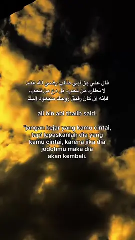ali bin abi thalib said. jangan kejar yang kamu cintai, tapi lepaskan dia yang kamu cintai, karena jika dia jodohmu maka dia akan kembali#xbcayz #katakata #quotesarabic #syairarab #fypシ゚ 
