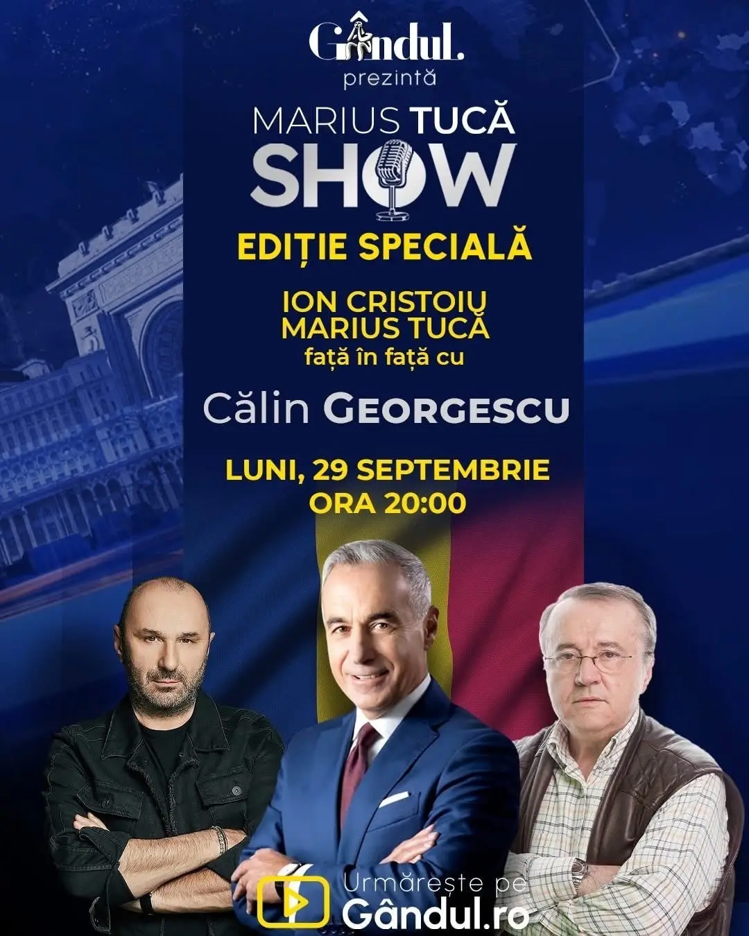 În România dialogului și schimbului de idei, astăzi va fi doar despre Marius Tucă Show unde vine Călin Georgescu. De la ora 20:00. PS - Mâine, voi face “ANUNȚUL IMPORTANT PENTRU ȚARĂ”!