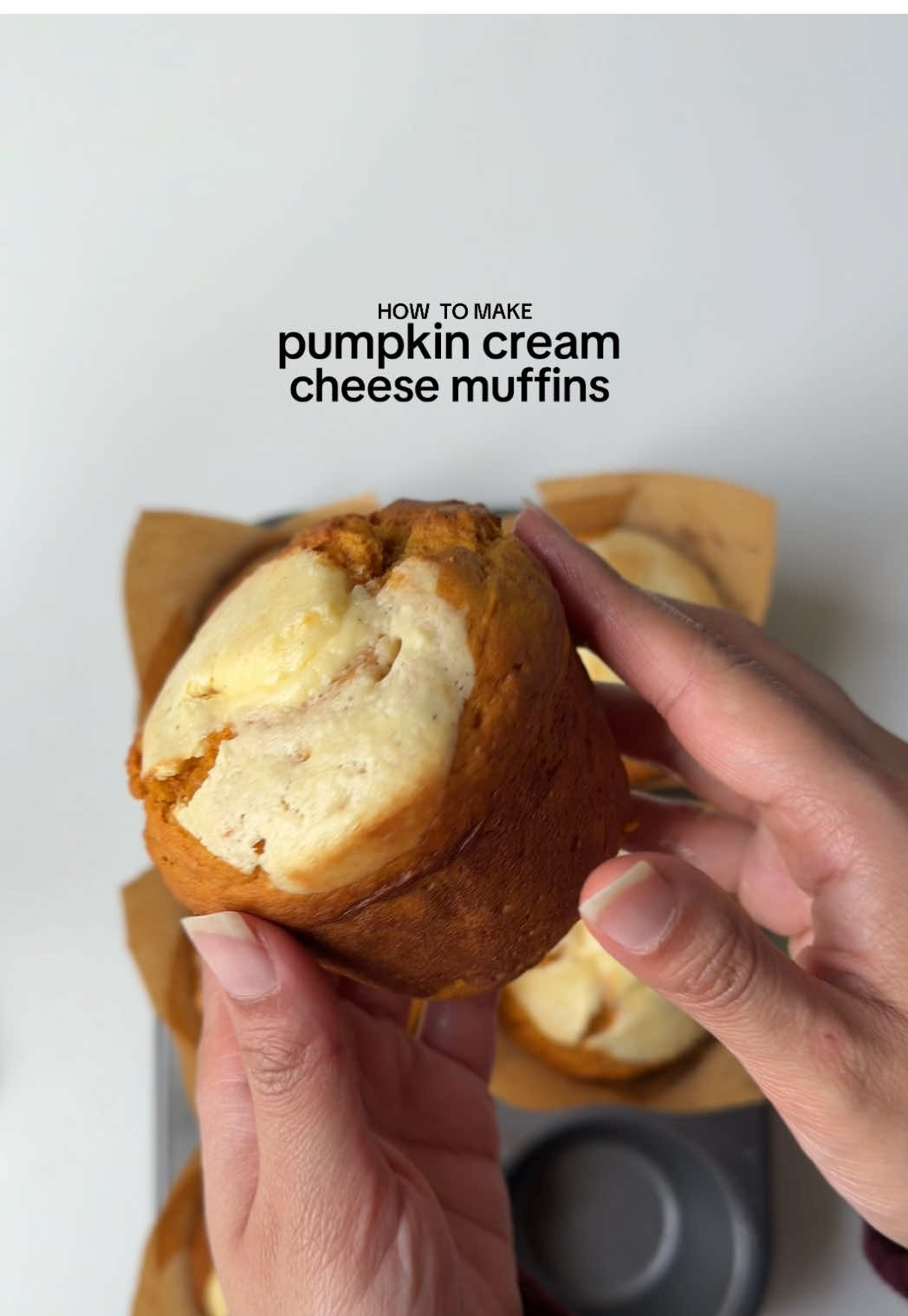 Pumpkin cream cheese muffins  Ingredients  1 can (16oz) pumpkin puree  2 cup (240g) all purpose flour  1/4 cup (55g) neutral oil 1/4 cup (60g) melted butter  1/2 cup (100g) brown sugar  3/4 cup (150g) granulated sugar  2 egg, room temp 1/2 tsp salt 3/4 tsp baking soda 1/2 tsp baking powder  1 tbsp vanilla bean paste or vanilla extract  1/3 cup (80g) sour cream 1 tsp cinnamon  3/4 tsp pumpkin spice  For the cheesecake filling  8 oz (226g) cream cheese, softened  6 tbsp (75g) granulated sugar  1 tsp corn starch  1 tsp vanilla bean paste 1 tsp lemon juice  2 tbsp (30g) sour cream, room temp 1 large egg, room temp  Method: For the muffins batter: In a mixing bowl crack eggs, add brown sugar mix for 1-2 min until fully combined. Add granulated sugar and mix until well combined. Add oil , melted butter, mix to combine. Then add vanilla bean paste, pumpkin puree, sour cream. Mix the batter for 2-3 min until smooth. Make dry batter: In a separate bowl mix all purpose flour, salt, pumpkin spice, cinnamon,baking powder and baking soda. Gradually add dry ingredients to the wet mixture. Mix with a spatula until just combined, do not over mix the batter. Meanwhile preheat the oven to 425 F and the line the muffin tins with parchment paper. Make cream cheese filling: In a mixing bowl add cream cheese, sour cream, egg, vanilla, granulated sugar, lemon juice. Beat until smooth and creamy. Pour the pumpkin mixture into the muffin tins. Pour the cream cheese filling in a piping bag and fill the center with cream cheese filling. Bake for 5 min at 425 then without opening the oven door turn the temp down to 375 and bake the muffin for additional 15-18 min or until the fully baked. Let cool completely before serving and enjoy. #pumpkin #creamcheese #muffin #Recipe 