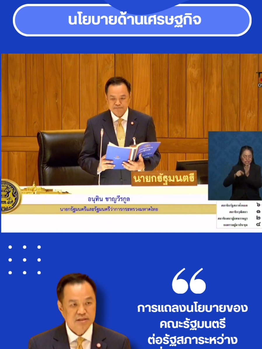 🏅นโยบายด้านเศรษฐกิจ . การแถลงนโยบายของคณะรัฐมนตรีต่อรัฐสภาระหว่างวันที่ 29-30 กันยายน 2568 #แถลงนโยบาย #อนุทินชาญวีรกูล #นายกรัฐมนตรี #นายกรัฐมนตรีคนที่32 #รัฐสภา