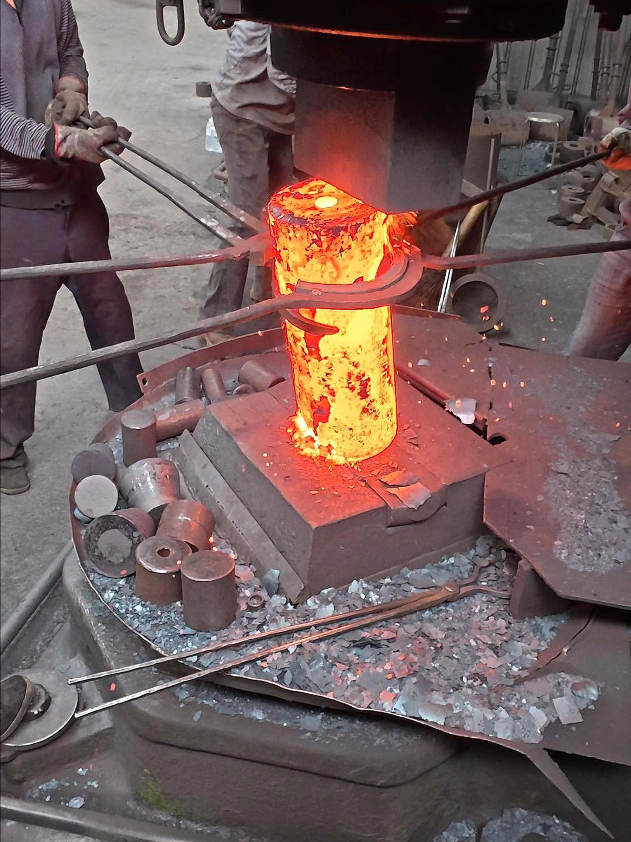 Inside the factory blacksmith team forging work shaping hot steel process  #process #factory #forging #blacksmith #machine