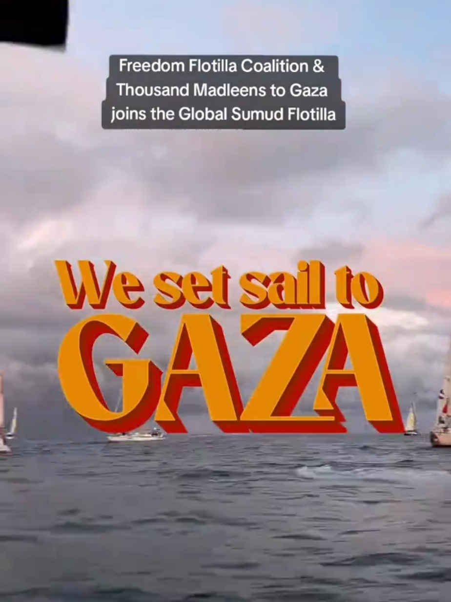 All boats of @thousandmadleenstogaza x @gazafreedomflotilla have successfully departed from Catania and are on the way to break the illégal siege on G@za ! Vidéo made by @gazasunbirds ⛵️ #FreedomFlotillaCoalition  #ThousandMadleensToGaza  #GlobalSumudFlotilla  #GlobalMovementToGaza  #SumudNusantara 