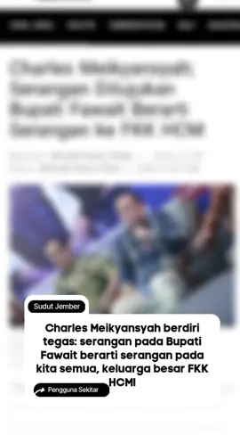 JEMBER — Perselisihan antara Wakil Bupati Djoko Susanto dengan Bupati Muhammad Fawait mendapat respons keras dari H. Charles Meikyansyah, anggota DPR RI sekaligus politisi Partai NasDem. Menurut Charles, setiap kritik maupun serangan yang diarahkan kepada Gus Fawait pada dasarnya juga merupakan serangan terhadap Forum Komunikasi Keluarga H Charles Meikyansyah (FKK HCM). Karena itu, ia menyerukan agar seluruh anggota FKK HCM tetap solid dalam menjaga stabilitas kepemimpinan di Jember. “Perlu dicatat, menyerang Gus Fawait berarti menyerang FKK HCM. Kita tidak boleh membiarkan ada upaya untuk merongrong kepemimpinan di Jember. Justru kita harus berdiri paling depan membela, serta memastikan program pembangunan terus berjalan,” tegas Charles, yang langsung mendapat sambutan tepuk tangan dari hadirin. Ia menekankan bahwa dukungan menyeluruh dari semua pihak sangat diperlukan demi menciptakan suasana kondusif, sehingga pembangunan di bawah kepemimpinan Bupati Fawait bisa dipercepat. Lebih lanjut, Charles mengajak FKK HCM untuk berperan lebih aktif, tidak hanya menjadi forum silaturahmi, tetapi juga menjadi penggerak dalam menyebarkan narasi positif sekaligus mendukung jalannya roda pemerintahan di Kabupaten Jember. “Tanggung jawab kita bersama adalah memastikan Jember semakin maju dan sejahtera. Untuk itu, persatuan dan sinergi harus senantiasa kita jaga,” pungkasnya. @Gus Fawait @Pemerintah Kabupaten Jember #pemkabjember #infojember #gusfawait #jember #beritaterkini 