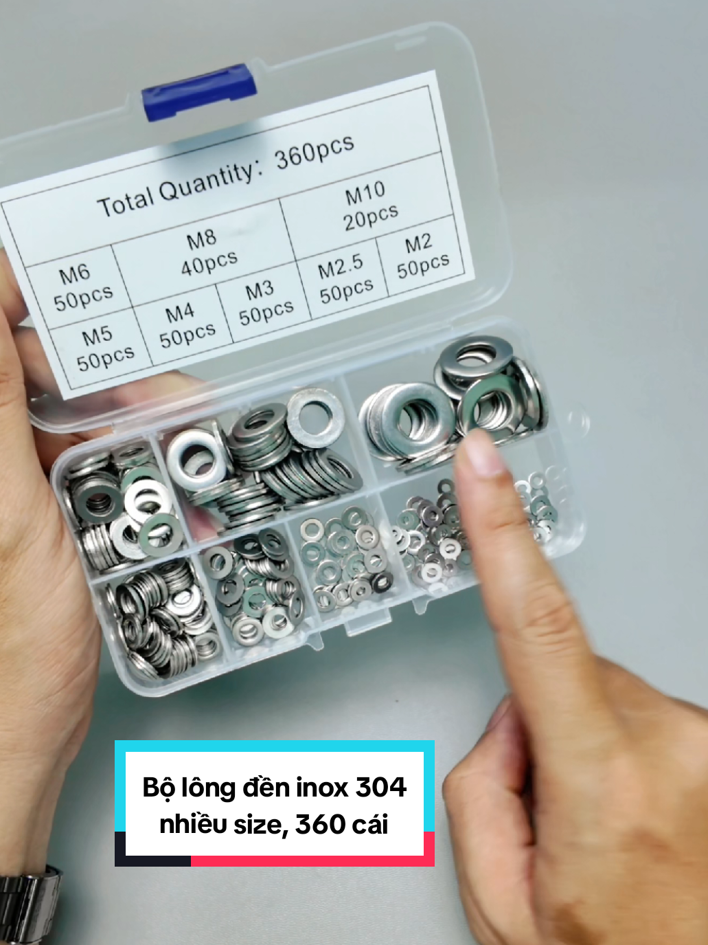 Bộ lông đền inox 304 với 360 cái, đầy đủ size kích thước từ M2-M10, dùng thay thế sửa chữa máy móc, xe cộ,... khá ổn, bác nào cần thì tham khảo nhe, cảm ơn các bác! #longden #gioanginox #gioăng #ocvit #longdeninox