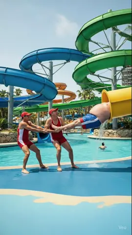 Waterpark chaos: man stuck in slide as it collapses Rescue team tried to free a man trapped inside a water slide. Just as they managed to get him out — the entire slide structure gave way and collapsed. What a close call! #wow #ai #fail #really #crash          