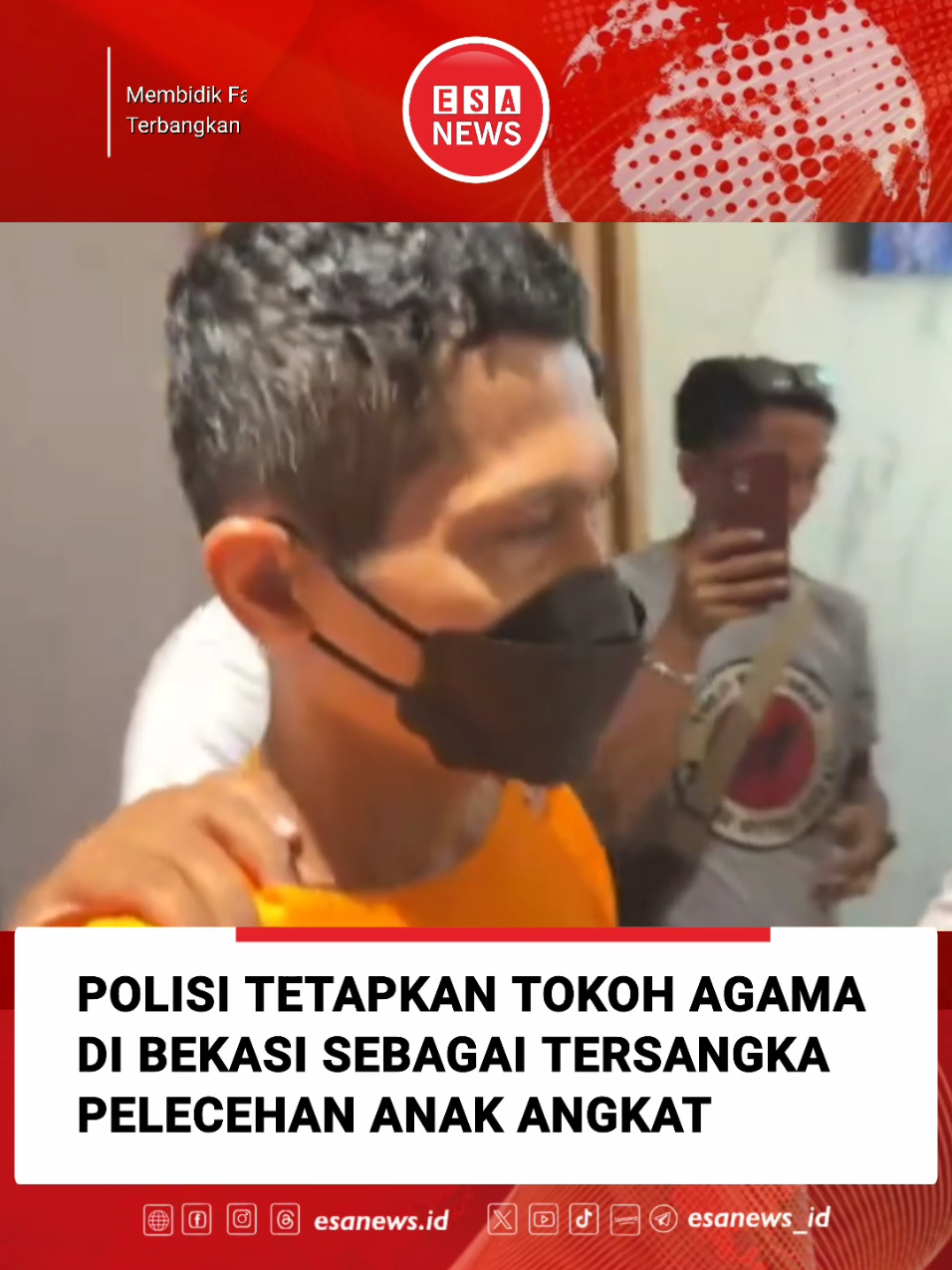 Bekasi, esanews.id – Polres Metro Bekasi menetapkan Masturo Rohili (52), seorang tokoh agama di Babelan, Kabupaten Bekasi, sebagai tersangka kasus pelecehan terhadap anak angkatnya, ZA (22). Masturo kini resmi ditahan oleh penyidik Unit PPA Polres Metro Bekasi. Kapolres Metro Bekasi, Kombes Mustofa, mengatakan peningkatan status tersangka dilakukan setelah penyidik mengantongi cukup bukti, termasuk keterangan istri korban yang pernah memergoki langsung perbuatan bejat Masturo. “Istri tersangka kita jadikan saksi juga,” ungkap Mustofa dalam jumpa pers, Senin (29/9/2025). Hasil penyelidikan mengungkap bahwa ZA mengalami pelecehan sejak usia 13 tahun atau saat masih duduk di bangku SMP. Selama bertahun-tahun korban tidak berani melawan karena selalu mendapat ancaman, sementara biaya pendidikannya ditanggung oleh tersangka. Kasus terungkap setelah korban berani menceritakan penderitaannya kepada keluarga yang kemudian melaporkannya ke polisi. Selain ZA, polisi juga mengungkap adanya korban lain, yakni keponakan ZA yang kini berusia 21 tahun. Atas perbuatannya, Masturo dijerat Pasal 81 Undang-Undang Nomor 17 Tahun 2016 tentang Perlindungan Anak dengan ancaman hukuman maksimal 15 tahun penjara.