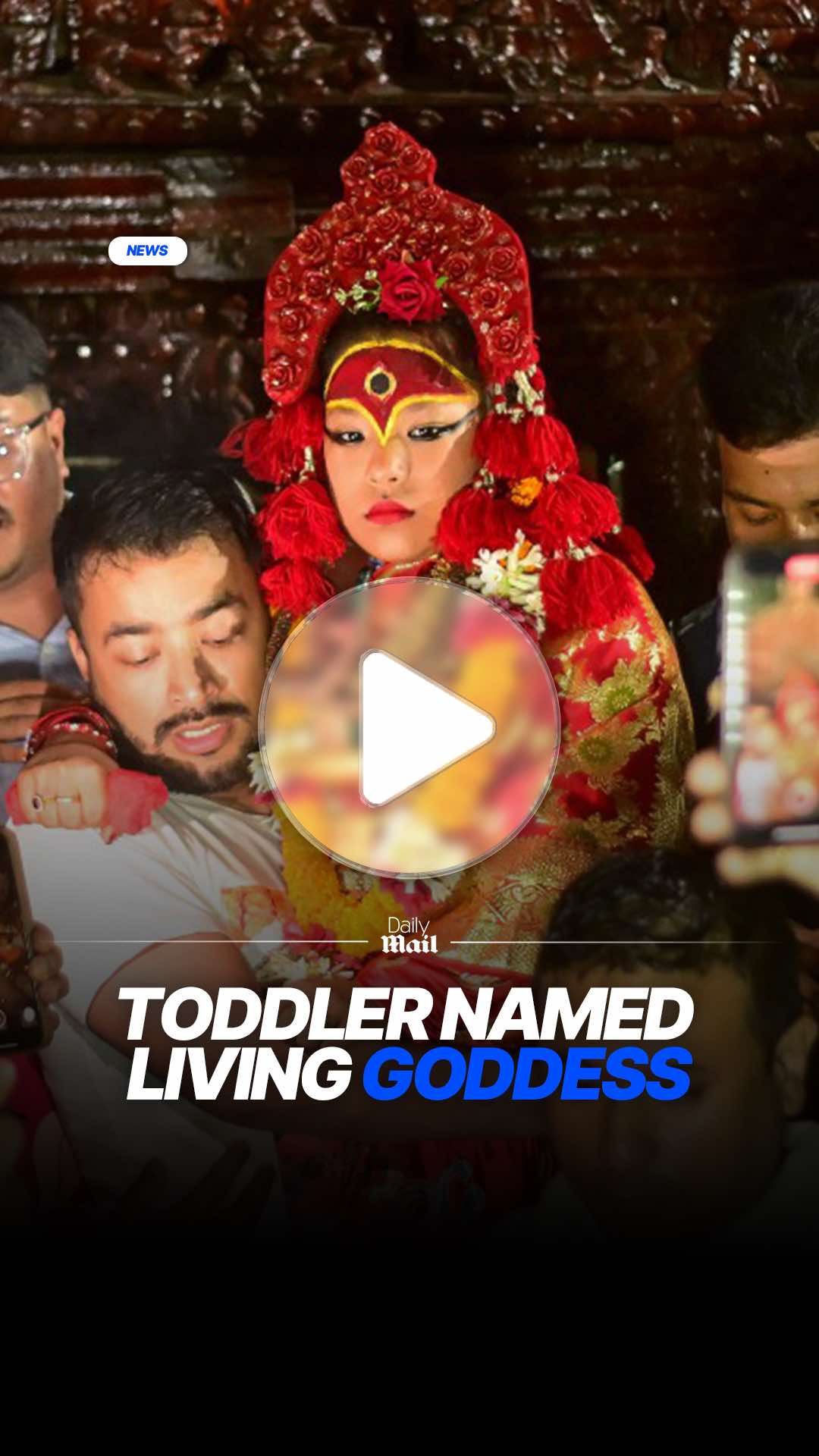 A toddler from Nepal has been proclaimed the country’s new ‘Living Goddess’ after taking part in an ancient and secretive ritual. Two-year-old Aryatara Shakya was seen dressed in red robes and black eyeliner at her enthronement in Kathmandu, where she succeeded eight-year-old Trishna Shakya. The Kumari is revered as the living embodiment of the goddess Taleju and is worshipped by both Hindus and Buddhists. 🎥Sunil Sharma/ZUMA Press Wire/Shutterstock #nepal  #goddess #worldnews