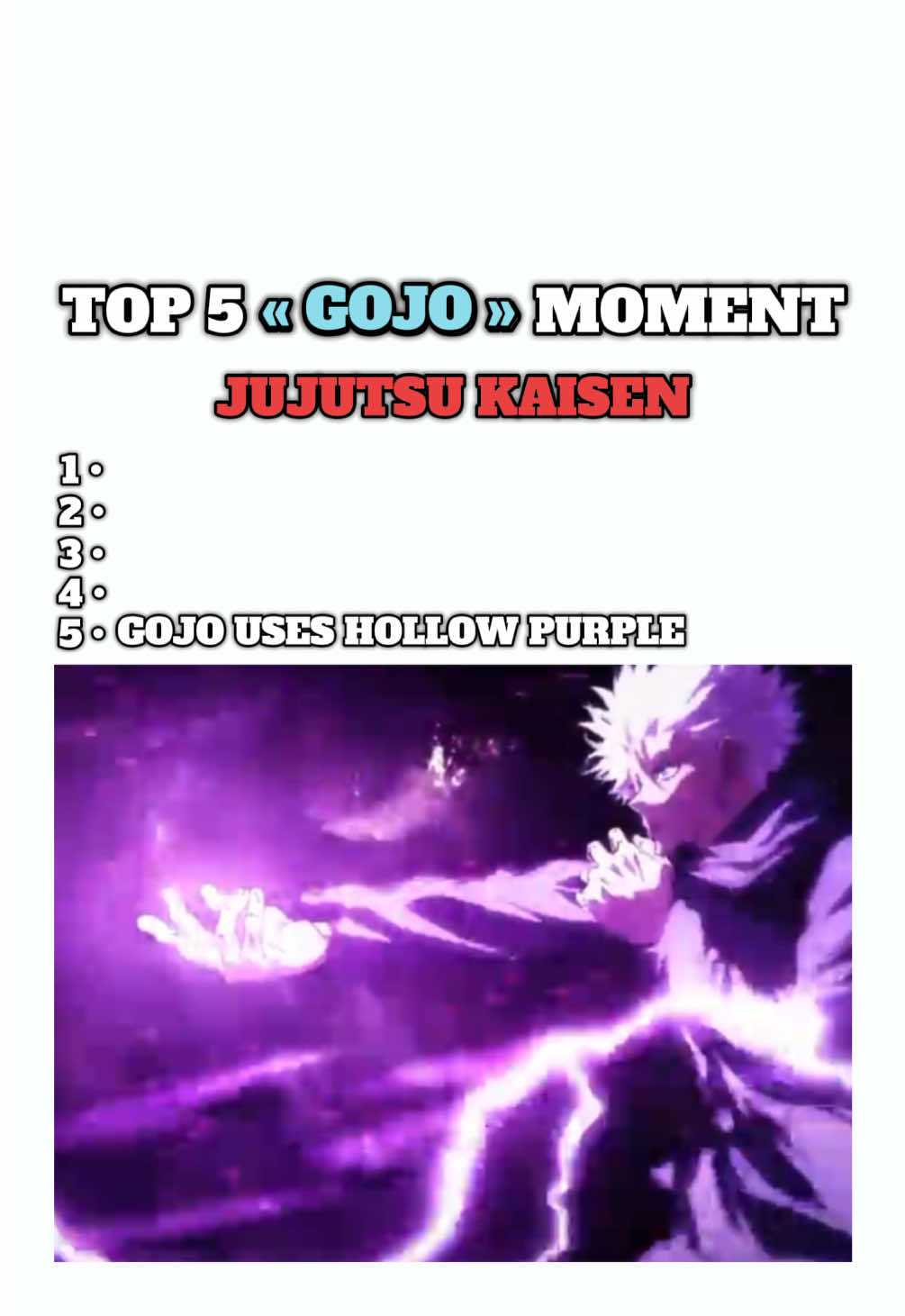 TOP 5 « GOJO » MOMENT • JUJUTSU KAISEN - GOJO USES HOLLOW PURPLE FOR THE FIRST TIME 🔥 #animeedit #jujutsukaisenedit #gojo #jjk #hollowpurple 