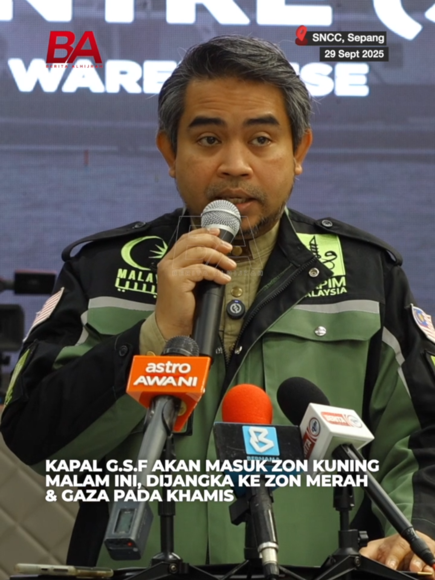 Kapal misi Global Sumud Flotilla (GSF) akan mula memasuki zon kuning pada jam 9.18 malam ini. Ketua Pengarah Sumud Nusantara Command Centre Datuk Dr Sani Araby Abdul Alim Araby berkata, kapal misi tersebut dijangka masuk zon merah pada Khamis, sekaligus menafikan dakwaan kapal akan tiba esok.