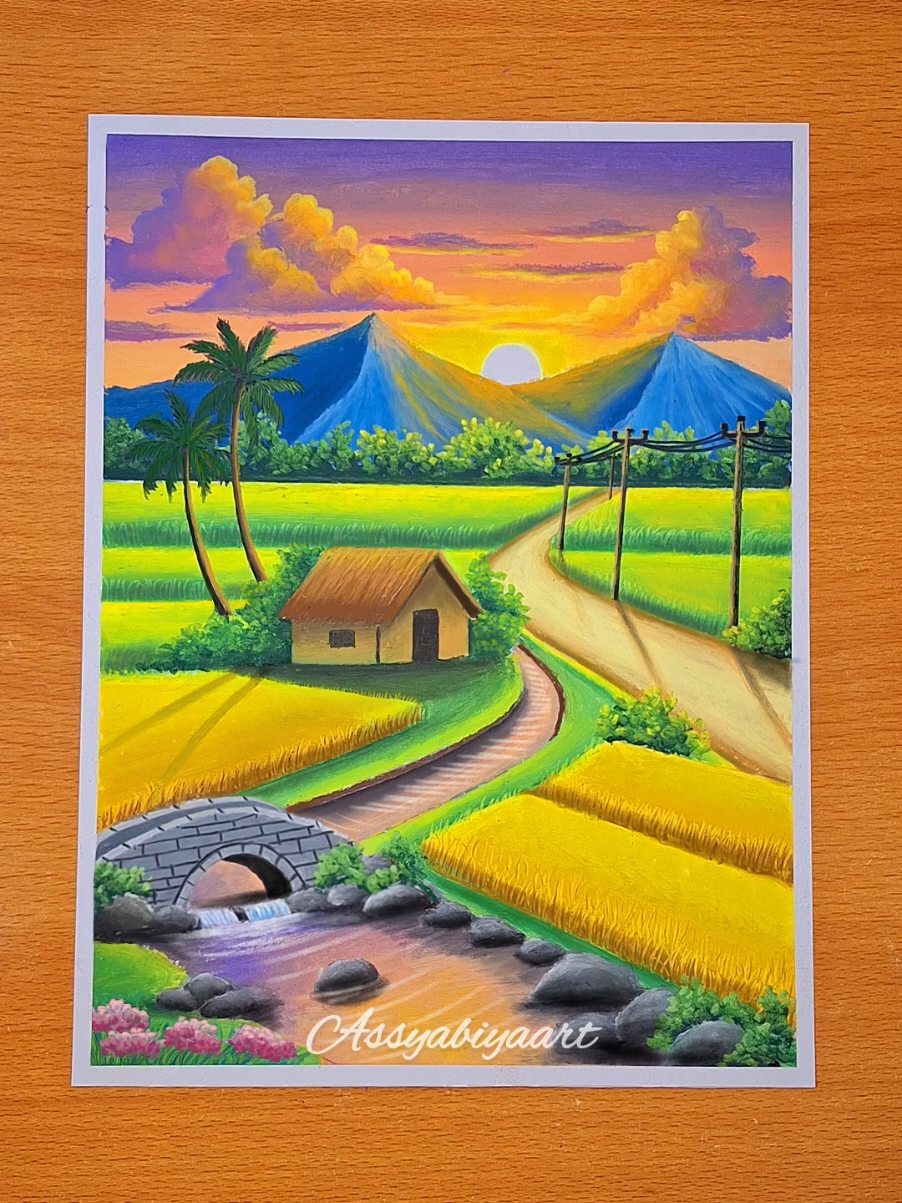 Siapa yang dulu waktu SD suka gambar pemandangan gunung? Sekarang coba kita gambar ulang versi upgrade-nya✨️ #Tutorial #menggambar #assyabiyaart #serunyabelajar 