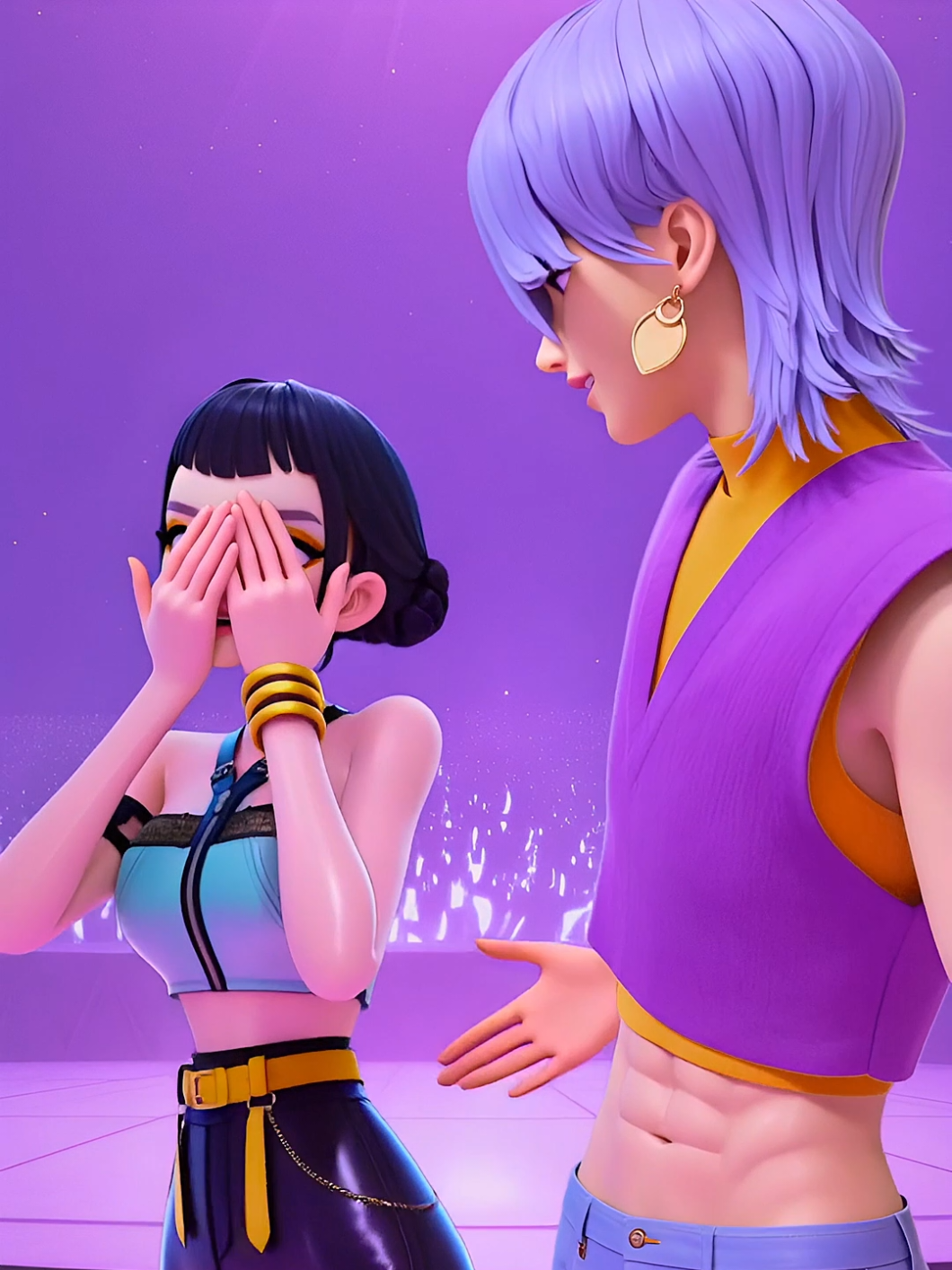 Zoey x Mystery 💛💜  motion ref: @flaviacharallo  #huntrix #kpop #kpopdemonhunters #cartoon #sajaboys 