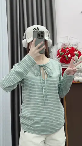 Áo Thun Tay Dài Sọc Có Dây #aothundaitay #aothunkesoc #thoitrangnu #xuhuong #reviewquanao 
