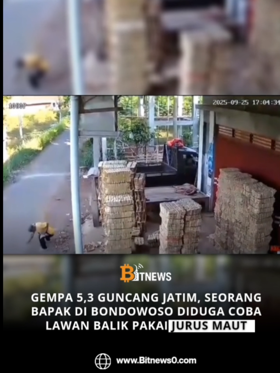 Saat sebagian besar warga Jawa Timur dan Bali panik berhamburan mencari perlindungan akibat guncangan gempa magnitudo 5,3 pada Kamis sore, seorang bapak-bapak di Bondowoso justru memilih jalan ksatria. Alih-alih kabur, ia terekam CCTV sedang mengeluarkan jurus andalan, diduga kuat mencoba melawan balik getaran gempa.  Kamis (25/9/2025) sore itu seharusnya menjadi hari yang tenang. Namun, sekitar pukul 15.00 WIB, lempeng tektonik di bawah laut Banyuwangi memutuskan untuk sedikit meregangkan otot, membuat warga dari Lumajang hingga Surabaya ikut bergoyang. Di tengah kepanikan massal tersebut, sebuah kamera CCTV di Bondowoso merekam sebuah anomali kepahlawanan. #gempajatim #bondoeoso #anomali #viral #fyp