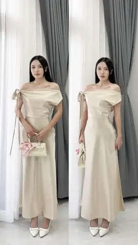 Đầm Lụa Dự Tiệc Trễ Vai Phối Nơ #silkchic #thuhoai131220 #review #xuhuong 