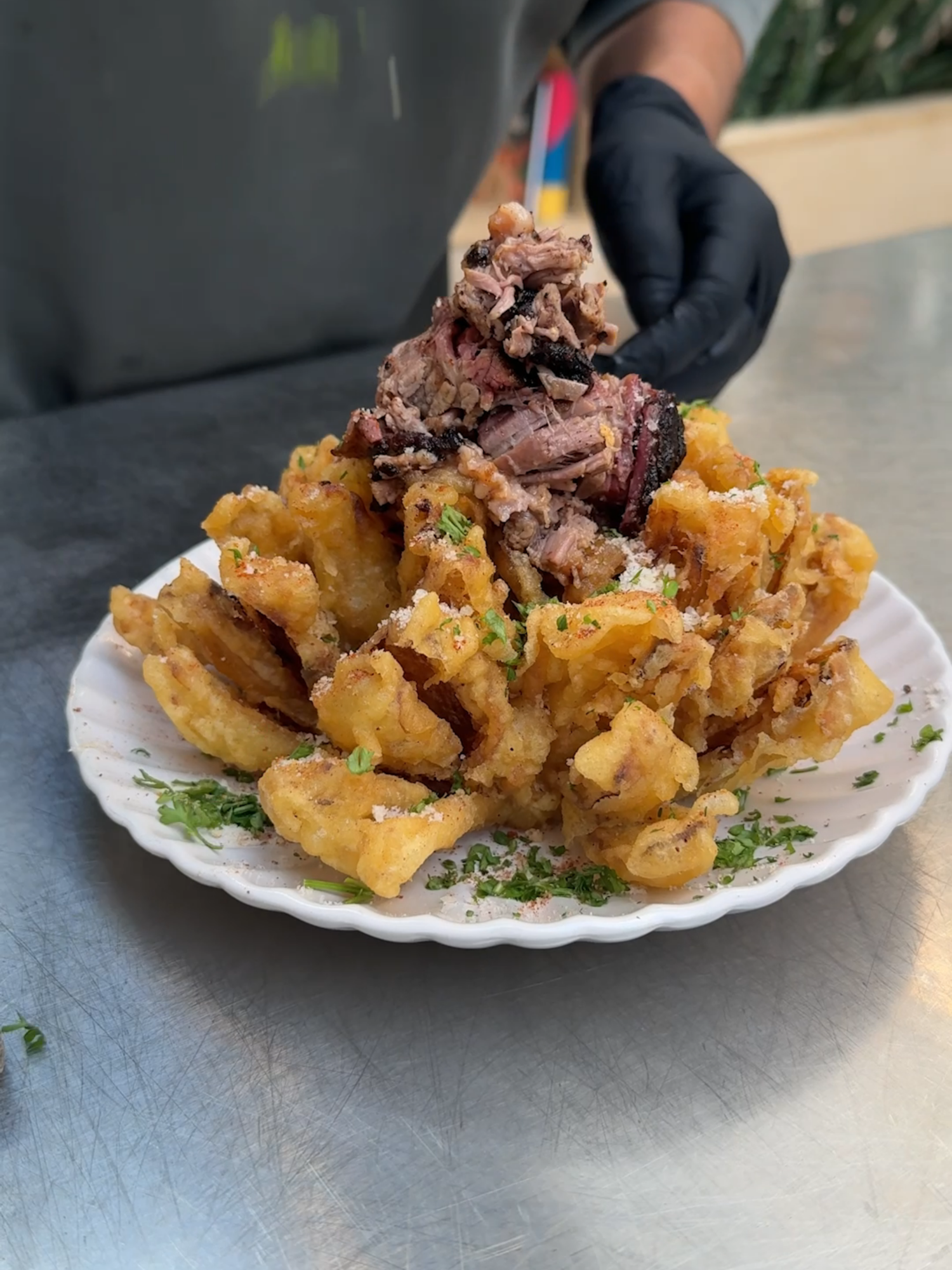 Brisket Blooming Onion! Crispy, smoky & utterly irresistible 🧅🔥 #fyp#usa🇺🇸#onion#brisket