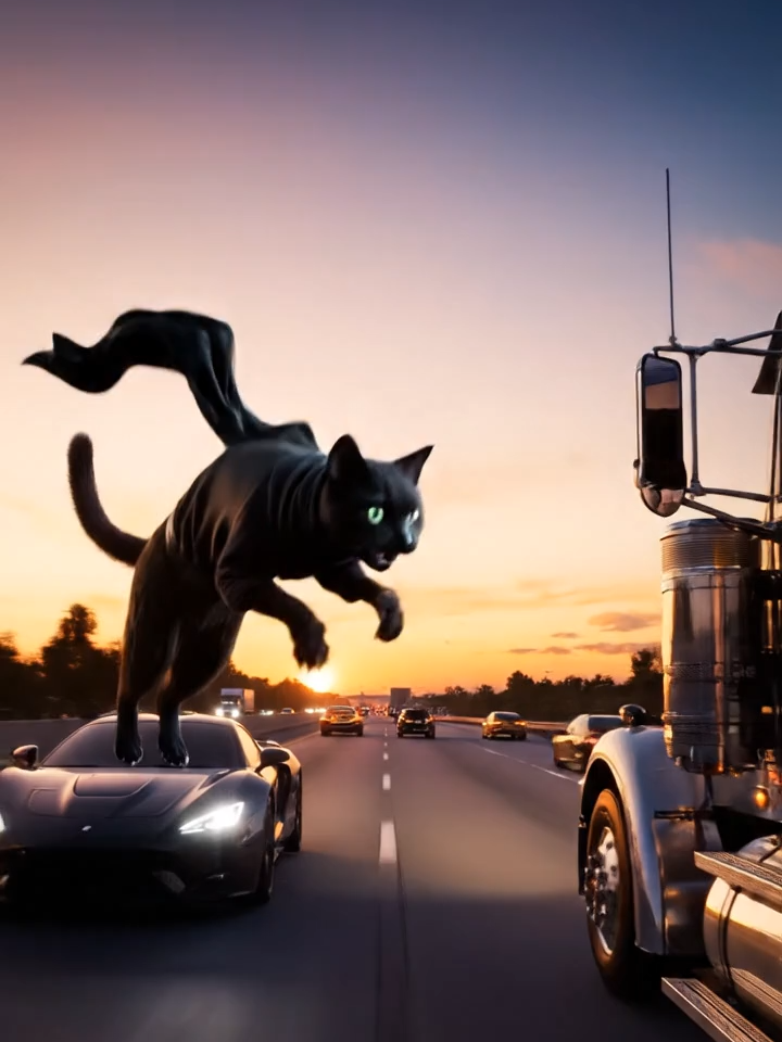 Un ninja… mais version chat 😼🥷💨. Il saute de voiture en camion comme dans un film d’action ! 🚗➡️🚛 Would you dare challenge this ninja cat on the highway? 🐾🔥 👉 #NinjaCat #ActionCat #FunnyCat #EpicCat #CatTok #Cinematic