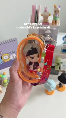 decorating the BTS TinyTAN figure with the little keychain pouch kit from mcdonalds! 💜 I love the variation of beads they put! #bts #btsarmy #mcdonalds #happymeal #DIY   