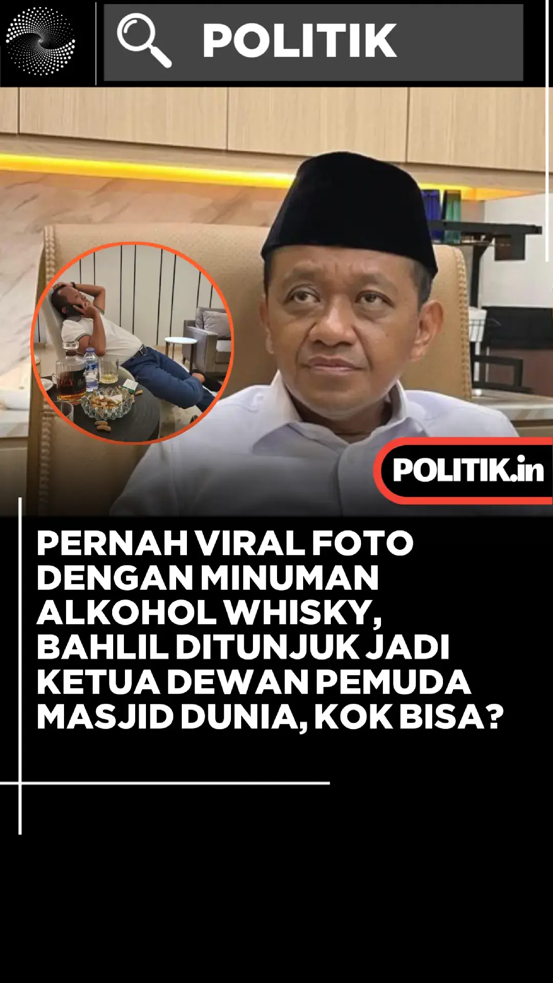 Menteri Energi dan Sumber Daya Mineral (ESDM) Bahlil Lahadalia ditunjuk sebagai Ketua Dewan Pembina Pemuda Masjid Dunia.  Penunjukan ini menimbulkan pertanyaan publik karena Bahlil sebelumnya sempat dihebohkan dengan beredarnya foto yang diduga mirip dirinya sedang bersantai ditemani sebotol minuman keras Whisky. Presiden Pemuda Masjid Dunia, Said Aldi Al Idrus, mengatakan penunjukan Bahlil dilakukan dalam rapat formatur di Singapura, Minggu (28/9/2025). Bahlil dipilih karena dinilai memiliki “hati yang terikat dengan masjid”. “Dengan peran beliau yang memang hatinya terikat dengan masjid, maka dari itu dengan satu suara para formatur sepakat mendaulat Bahlil Lahadalia menjadi Ketua Dewan Pembina Pemuda Masjid Dunia,” kata Said. Said menambahkan, Bahlil bukan wajah baru di organisasi tersebut karena pernah menjabat sebagai Sekretaris Wilayah Pemuda Masjid Papua.  Selain Bahlil, beberapa tokoh Asia Tenggara lain juga masuk Dewan Pembina, seperti mantan Presiden Singapura Halimah Yacob.  Pertemuan di Singapura juga membahas kerja sama di sektor pendidikan, investasi, kesehatan, dan pariwisata.