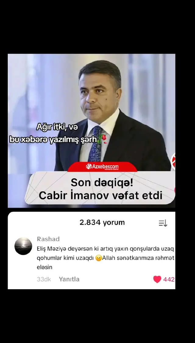 Uşaqlığımızdan bir parça daha qopdu🥀 Biz xoşbəxt uşaqlar idik. Bizi xoşbəxt edən şeylər, kəslər hər gün biraz biraz əksilir... Əminəmki mən yaşda olan hərkəs bu xəbərə bir doğmasını itirmiş kimi pis oldu. Çox heyif🥀 Ağır itki, və bu xəbərə yazılmış şərh🥀... Məkanı Cənnət olsun🙏🥀#kesfet #cabirimanov 