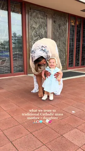 our Sunday outfit of the days are slowly starting to change with the weather getting crisper early mornings. So excited for fall weather with my bestie baby girl 🩵 #catholic #motherdaughter #christiantiktok #modestfashion #latinacontentcreator 