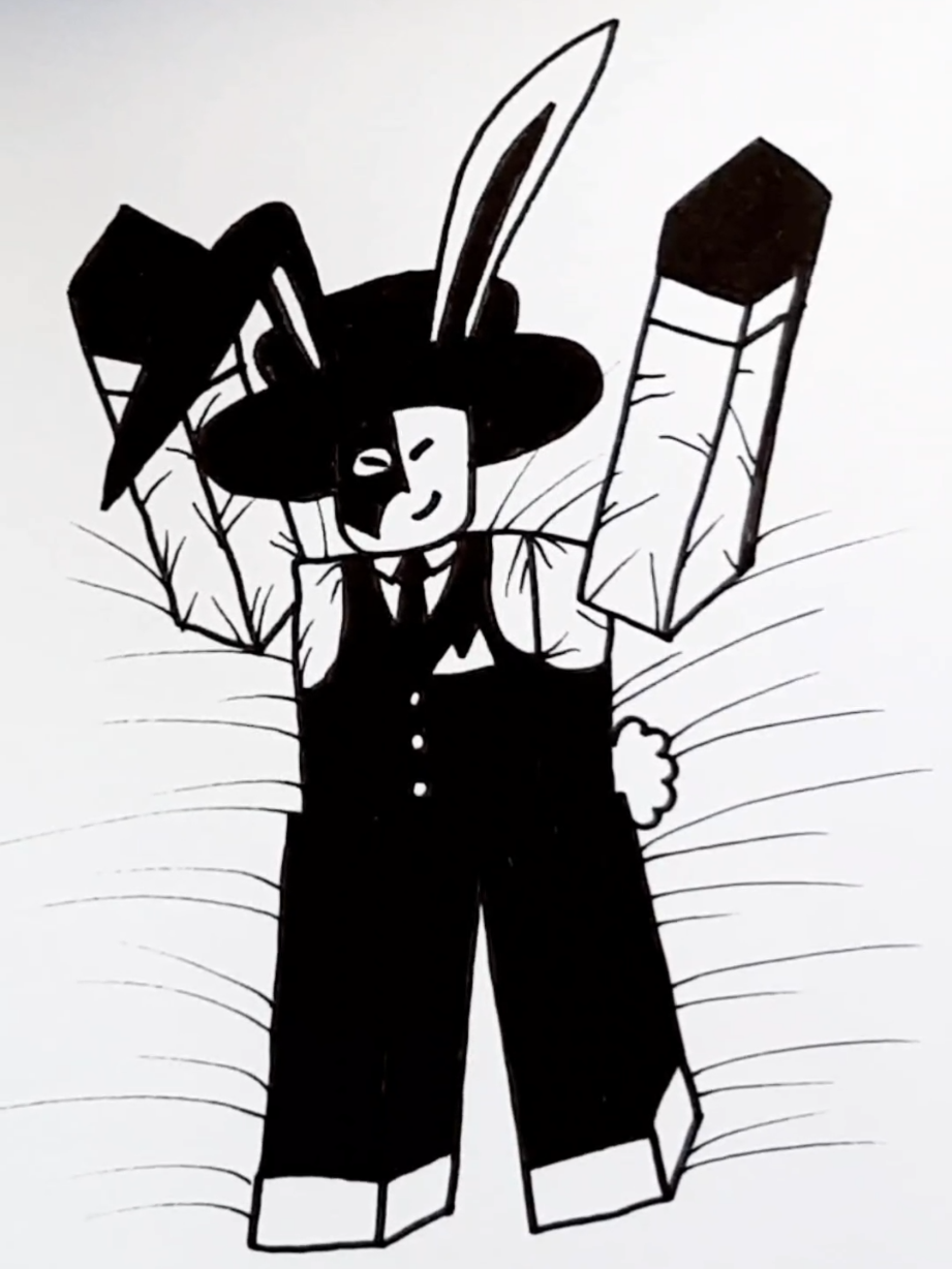 Die of Death Artful (bunny suit) - Ink art 296.  ✍ You can get the pen I use for all my drawings in the showcase on my profile.  💬 Got a drawing idea? Drop it in the comments! I select them randomly among my followers. Also, commissions are OPEN if you want your drawing request to be prioritized and guaranteed! (link in my bio)  🐾 I'm Chroma! I post daily pen-on-paper drawing. No color. No tools. Just a pen, paper, simple lines and good vibes.  🐺🤍 Subscribe for daily doodles and art inspiration!  #artful #dieofdeath #dod #robloxart #bunnysuit  Drawing for : @TWISTED YATTA 1# HATER [Ivory] 