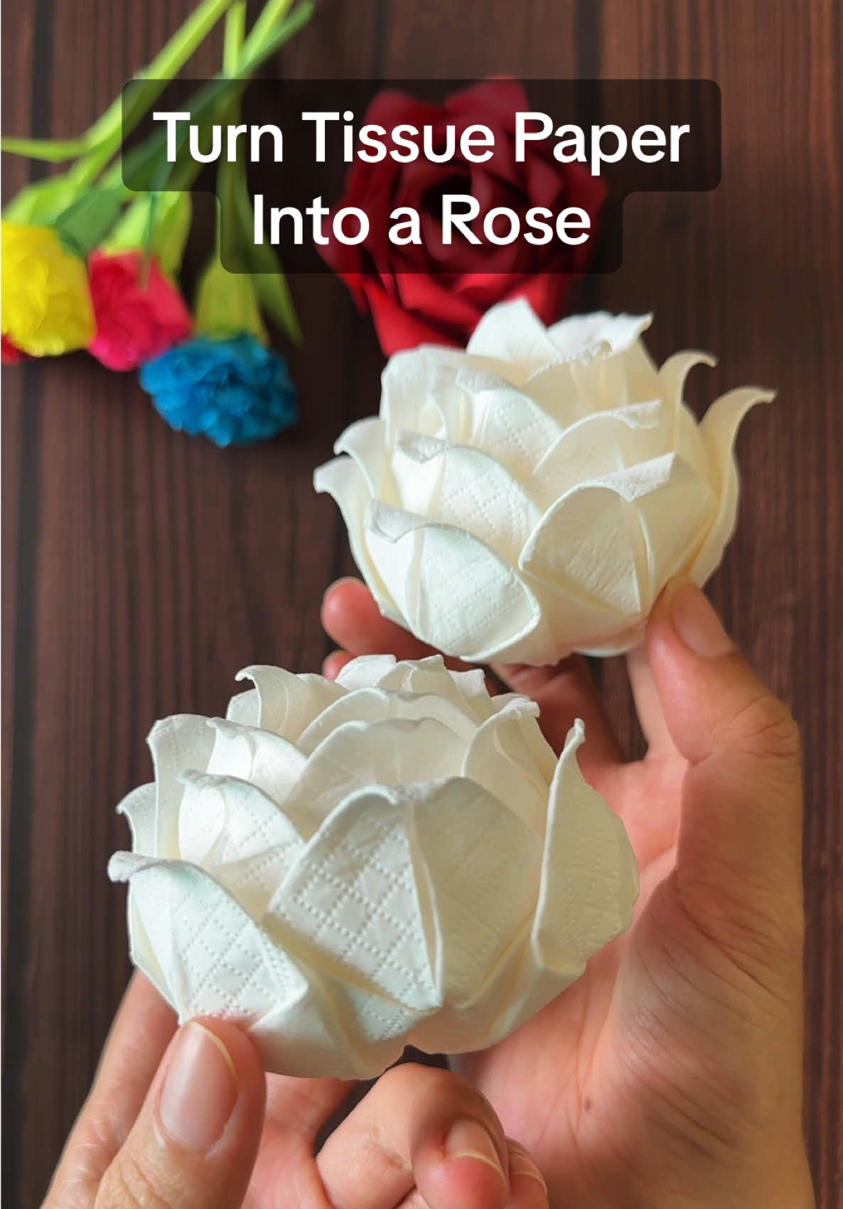 Tissue Paper Rose Glow Up, Napkin Rose Tutorial #tissuerose #napkinrose #handmadegift #fyp #napkinfolding 