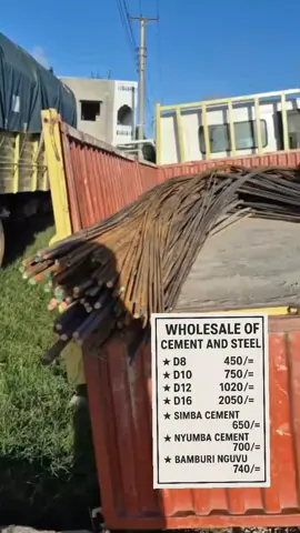 GENERAL HARDWARE PRODUCTS! BEI YA MWANANCHI! Free & Fast Deliveries/Supplies Countrywide. PRICE LIST STEEL D8-Ksh. 450 D10-Ksh. 750 D12-Ksh. 1020 D16-Ksh. 2050 D20-Ksh. 2500 Binding Wire- Ksh. 2,900 ROUND BARS R12- Ksh. 1250 R10- Ksh. 750 R8- Ksh. 580 R6- Ksh. 210 Hoop Iron/Wallpass Roll-Ksh. 1900 Polythene Paper Roll (1000G) Ksh. 1800 CEMENT Simba Cement Ksh. 650 Bamburi Cement (Nguvu) Ksh. 750 MABATI (GAUGE 30) Normal/Corrugated Mabati Ksh. 300 Per Meter (Maisha/Nyumba) Box Profile Mabati Ksh. 380 Per Meter (Maisha/Nyumba) Dumuzas Mabati (MRM) Ksh. 420 Per Meter Versatile Mabati Ksh. 520 Per Meter (Maisha/Nyumba) FLOOR TILES 40*40 (12Pcs) Ksh. 760 30*30 (17Pcs) Ksh. 620 50*50 (7Pcs) Ksh. 1030 60*60 (4Pcs) Ksh. 1210 WALL TILES 20*30 (25PCS) Ksh. 520 25*40 (15Pcs) Ksh. 530 GYPSUM Gypsum Boards (9mm) Ksh.  520 Channels Ksh. 150 Studs Ksh. 150 Gyproc Filler Ksh. 1120 Corner Tape Ksh. 830 Gypsum Screws Ksh. 540 TUBES ¾- Ksh. 450 ¾ *3/4- Ksh. 460 1*1- Ksh. 550 1.5*1- Ksh. 750 1*1/4 by 1*1/4 Ksh.  760 1.5*1.5- Ksh. 890 2*1-Ksh. 910 2*2- Ksh. 1500 TEE 3/4- Ksh. 560 FLAT 3/4- Ksh. 210 ZED 3/4- Ksh. 810 ANGLE 3/4- Ksh. 660 Grinding Disc (ABRA) 7