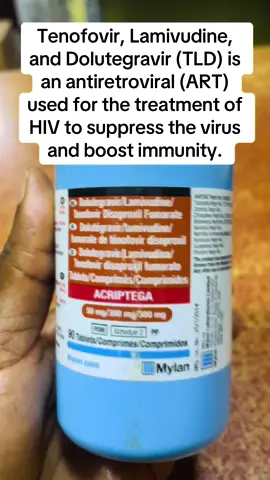 Here’s what each drug does: Tenofovir (TDF or TAF) – a nucleotide reverse transcriptase inhibitor (NRTI) that prevents HIV from making new viral DNA. Lamivudine (3TC) – another NRTI that works with tenofovir to block HIV replication. Dolutegravir (DTG) – an integrase strand transfer inhibitor (INSTI) that stops the virus from integrating its genetic material into human cells. Why the combination? Together, they form a powerful triple drug regimen that suppresses HIV viral load to undetectable levels. It is recommended by WHO as a preferred first line treatment for adults and adolescents with HIV because it is highly effective, well tolerated, and usually taken as a once daily single tablet. Sometimes it’s referred to as TLD regimen (Tenofovir + Lamivudine + Dolutegravir). #fypシ゚ #viral_video #hiv #antiretroviral 