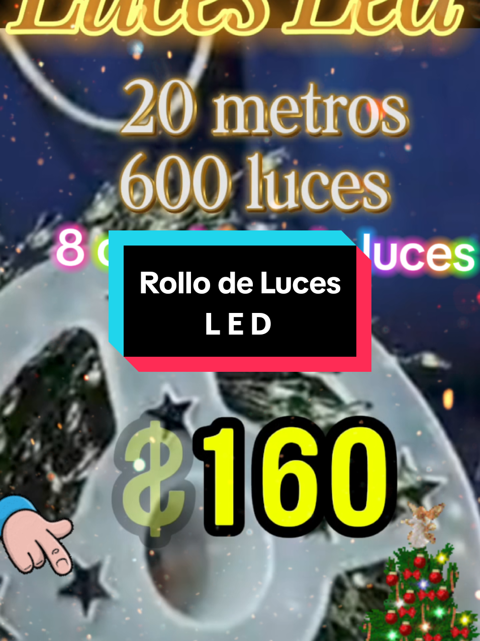 Rollo de luces led, 20 metros 600 luces, 8 cambios de luces, a un súper precio #led #luces #navidad 