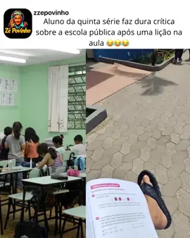 Aluno da quinta série solta a real sobre a escola pública Durante uma aula, um aluno da quinta série deixou todo mundo rindo ao criticar a escola pública: “Essa lição não faz sentido nenhum!” 😂 A frase virou piada entre os colegas e já circula nas redes sociais, mostrando que às vezes a sinceridade infantil é mais afiada que qualquer professor. #AlunoDaQuinta #EscolaPública #LiçãoSemSentido #foryoupage #fyp 