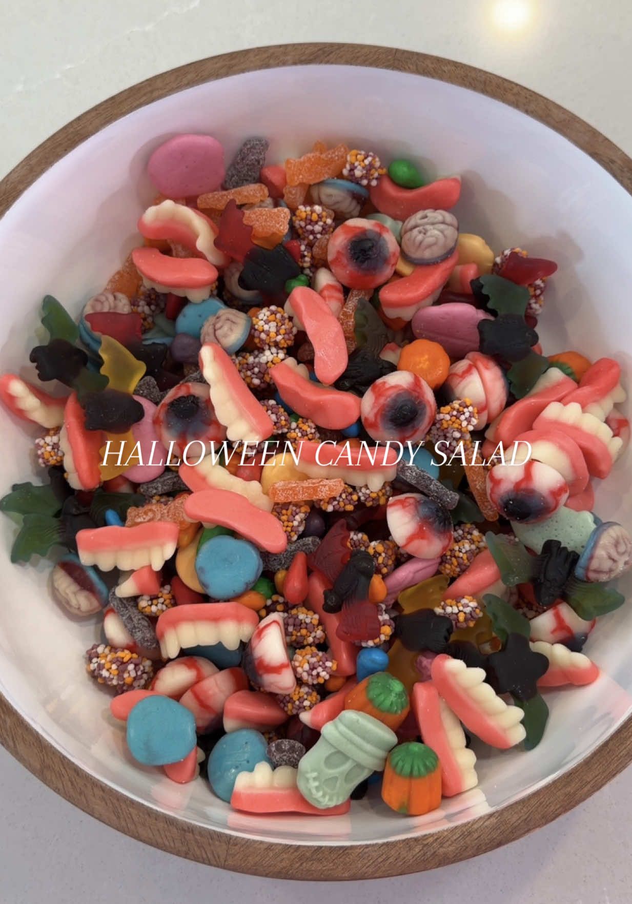 Giant Halloween candy salad 🧠🩸 #halloween #asmr #satisfyingvideos #candy #restock 