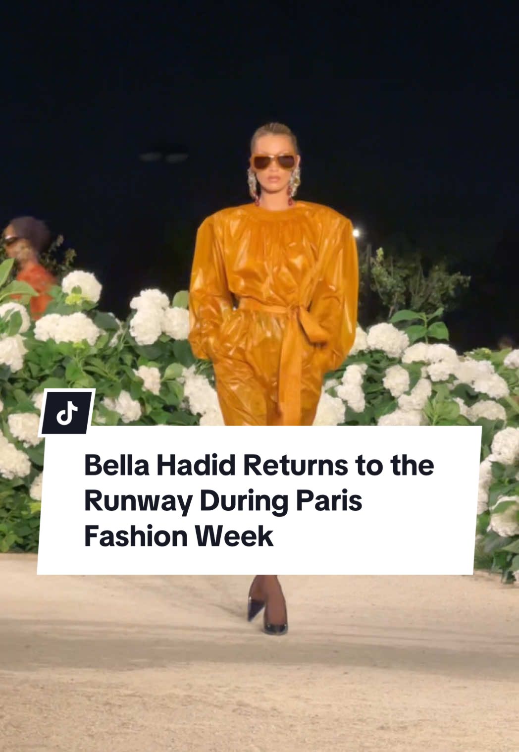 @Bella Hadid is back. The supermodel just made her first appearance this evening during Paris Fashion Week for @SAINT LAURENT’s latest show under the Eiffel Tower. #BellaHadid 