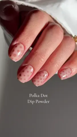 Dip powder polka dots 💅 Nail art with dip liquids can be tricky as the liquid quickly spreads and dries. My best advice is to dip one row at a time and also spread the dots out for a sparser even look. Happy Dipping 🫶🏼 @Dipsy  -Dark Espresso -Coffee #dippowder #dippowdernails #dippingpowder #dippingpowdernails #polkadotnails 