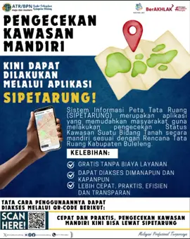 Halo #SobatKantahBuleleng 🔎 Ingin tahu tanah Sobat masuk kawasan apa? Budidaya, lindung, pemukiman, atau zona lainnya? Sekarang tidak perlu bingung, karena Kantor Pertanahan Kabupaten Buleleng hadir dengan inovasi SiPetaRung (Sistem Informasi Peta Tata Ruang Buleleng). Tata cara penggunaan, Sobat bisa akses melalui QR-Code pada Infografis diatas ya! Gunakan SiPetaRung untuk memastikan tanahmu jelas status kawasan tata ruangnya. #SobATRBPN #ATRBPNKiniLebihBaik #ATRBPNMajudanModern #melayanidenganHATI __ Jangan Lupa Follow Akun Sosmed Kita •YouTube : Kantah Kab Buleleng •Instagram : @kantahkabbuleleng •Facebook : Kantah Kab Buleleng •Twitter : @KantahBuleleng •Tiktok : @kantahbuleleng