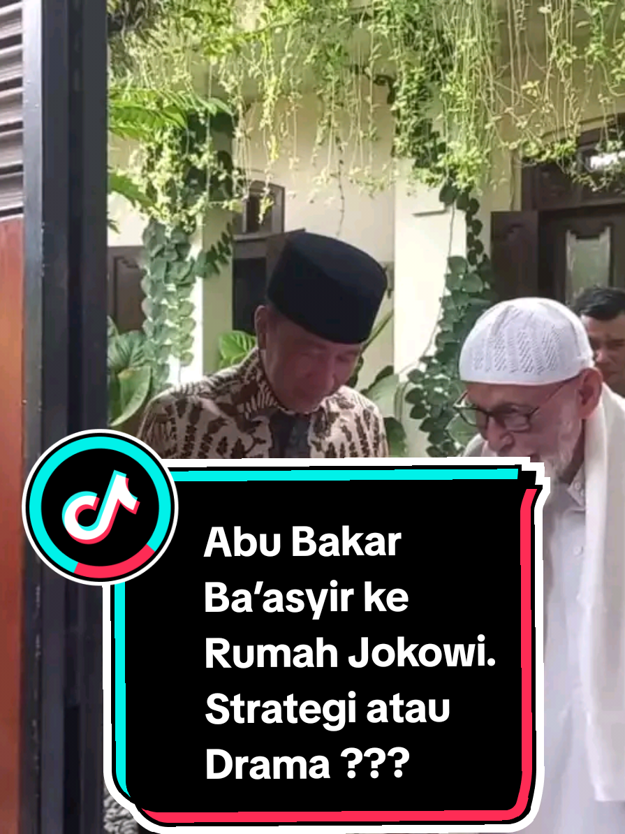 # Abu Bakar Ba’asyir ke Rumah Jokowi. Strategi atau Drama? **HOOK (0:00 – 0:20)**   Abu Bakar Ba’asyir, tokoh Islam yang dulu dicap musuh negara, tiba-tiba nongol di rumah Jokowi. Pertanyaannya, ini silaturahmi biasa… atau strategi politik 2029?   **ISI (0:20 – 3:20)**   Pertama, kita bahas siapa Ba’asyir. Dia pendiri pesantren Ngruki, sering dikaitin sama gerakan Islam garis keras, bahkan keluar masuk penjara. Jadi, puluhan tahun posisinya dianggap berseberangan dengan pemerintah.   Sekarang situasi berubah. Ba’asyir sudah tua, nggak lagi aktif di lapangan, tapi simbolnya masih hidup. Masih banyak kelompok Islam konservatif yang hormat sama dia. Dari sisi politik, simbol kayak gini berharga.   Kenapa Jokowi mau rangkul? Jokowi udah nggak presiden, tapi dia masih main di papan catur politik. Dia tahu, untuk 2029, dia butuh jaringan yang luas. Nah, Prabowo sekarang condong ke gaya nasionalis-militer. Itu bikin jarak dengan kelompok Islam konservatif. Di situlah celahnya. Jokowi masuk dengan gestur nerima Ba’asyir. Pesannya jelas: “Saya bukan musuh Islam, saya siap dengerin.”   Kita tarik ke belakang sebentar, Pemilu 2019. Waktu itu segmen Islam konservatif udah digarap habis-habisan sama Anies, didukung NasDem, PKB, dan jaringan lain. Anies jadi simbol politik Islam kota besar, ditambah basis NU yang masuk lewat PKB. Nah, Jokowi pasti ngerti, kalau 2029 lawan mainnya Anies lagi, maka suara Islam nggak bisa dibiarkan lepas.   Strateginya beda. Kalau Prabowo condong nasionalis, Anies udah pegang ceruk Islam moderat-konservatif, Jokowi sekarang coba main halus: rangkul simbol keras yang dulunya dianggap lawan. Itu cara dia masuk ke segmen yang masih terbuka, sekaligus bikin kesan inklusif.   Jadi, ketemu Ba’asyir bukan sekadar silaturahmi. Ini investasi politik. Dengan rangkulan simbol, Jokowi jaga posisinya tetap relevan dan siap jadi kingmaker 2029.   **CLOSING (3:20 – 4:00)**   Intinya, Ba’asyir dari lawan negara jadi teman simbolik, dan Jokowi tahu betul nilai politiknya. Ini soal positioning: Prabowo main di nasionalis, Anies main di Islam moderat, dan Jokowi sekarang coba nyolek segmen Islam konservatif. Pertanyaan tinggal satu: strategi… atau drama?